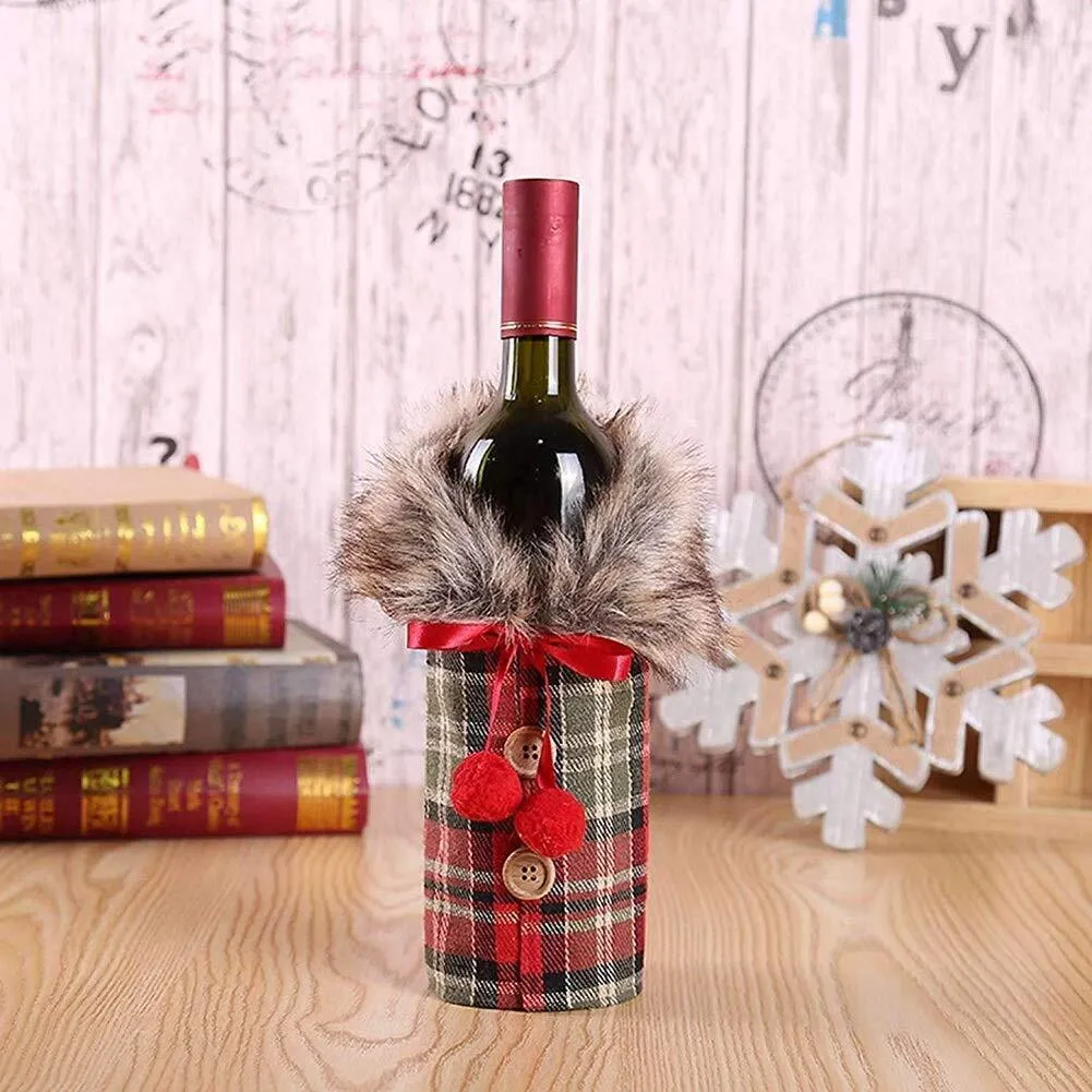 2 Pcs Christmas Sweater Wine Bottle Cover, Fineest Collar & Button Coat Design