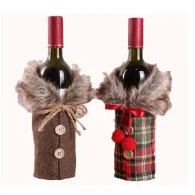 2 Pcs Christmas Sweater Wine Bottle Cover, Fineest Collar & Button Coat Design