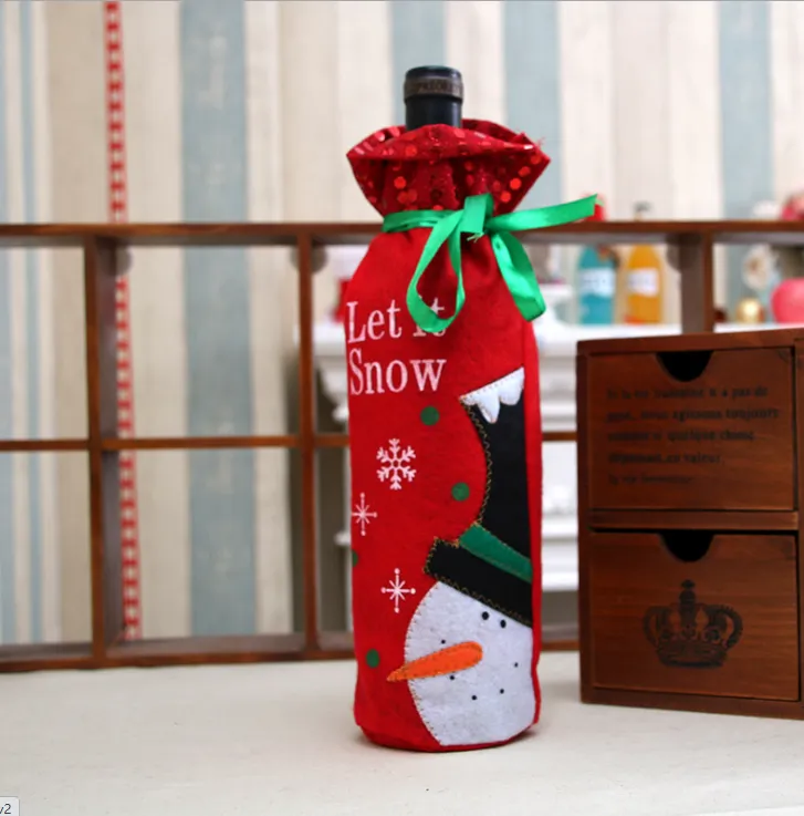 2 Pcs Christmas Wine Bottle Covers - Santa Snowman Sweater Wine Bottle Dress