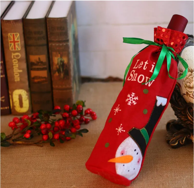 2 Pcs Christmas Wine Bottle Covers - Santa Snowman Sweater Wine Bottle Dress