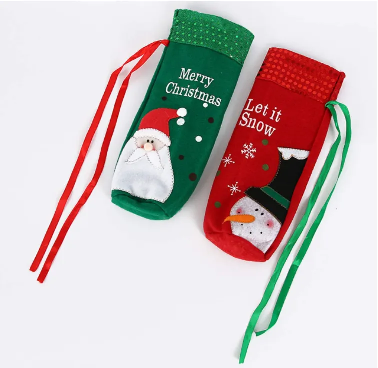 2 Pcs Christmas Wine Bottle Covers - Santa Snowman Sweater Wine Bottle Dress