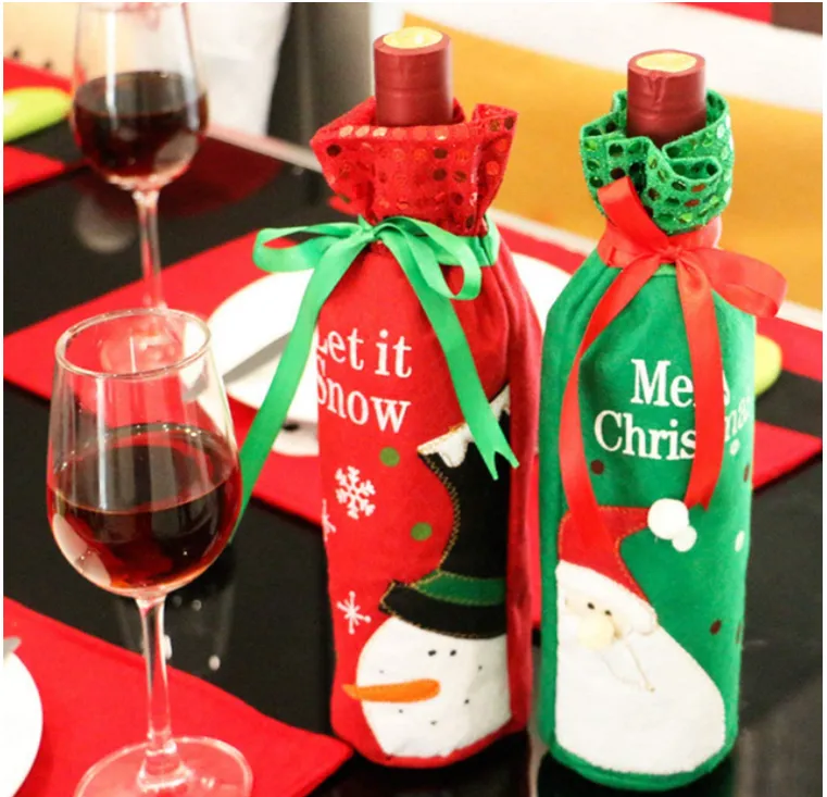 2 Pcs Christmas Wine Bottle Covers - Santa Snowman Sweater Wine Bottle Dress