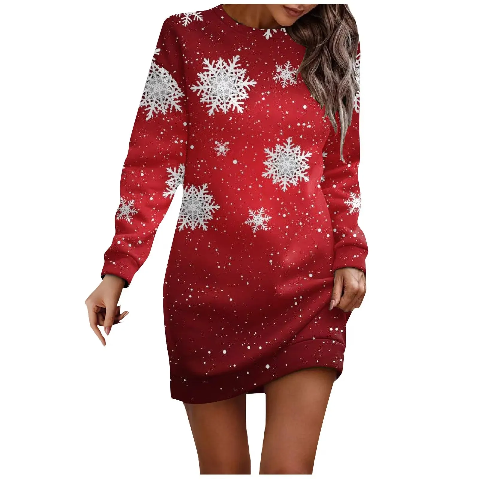 2024 Повседневное Платье Long Sleeve Dress for Women Casual Christmas Printed Pullover Hip Pack Dress Sweater Dress Autumn