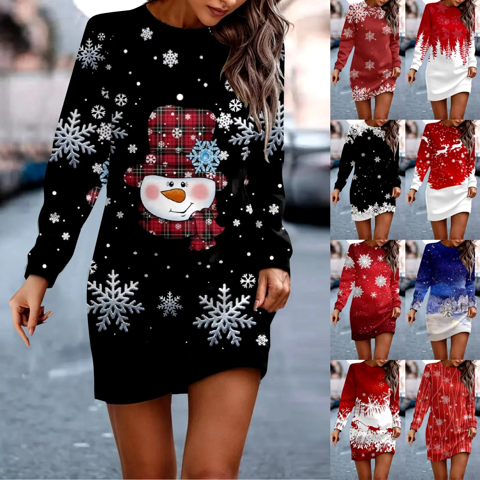 2024 Повседневное Платье Long Sleeve Dress for Women Casual Christmas Printed Pullover Hip Pack Dress Sweater Dress Autumn