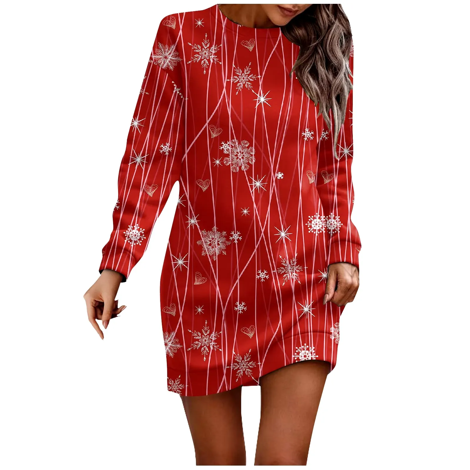 2024 Повседневное Платье Long Sleeve Dress for Women Casual Christmas Printed Pullover Hip Pack Dress Sweater Dress Autumn