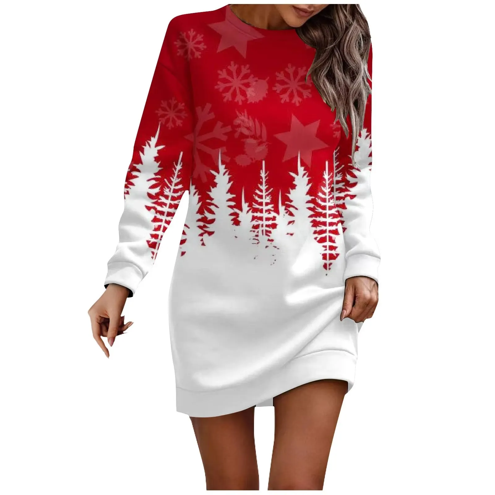 2024 Повседневное Платье Long Sleeve Dress for Women Casual Christmas Printed Pullover Hip Pack Dress Sweater Dress Autumn