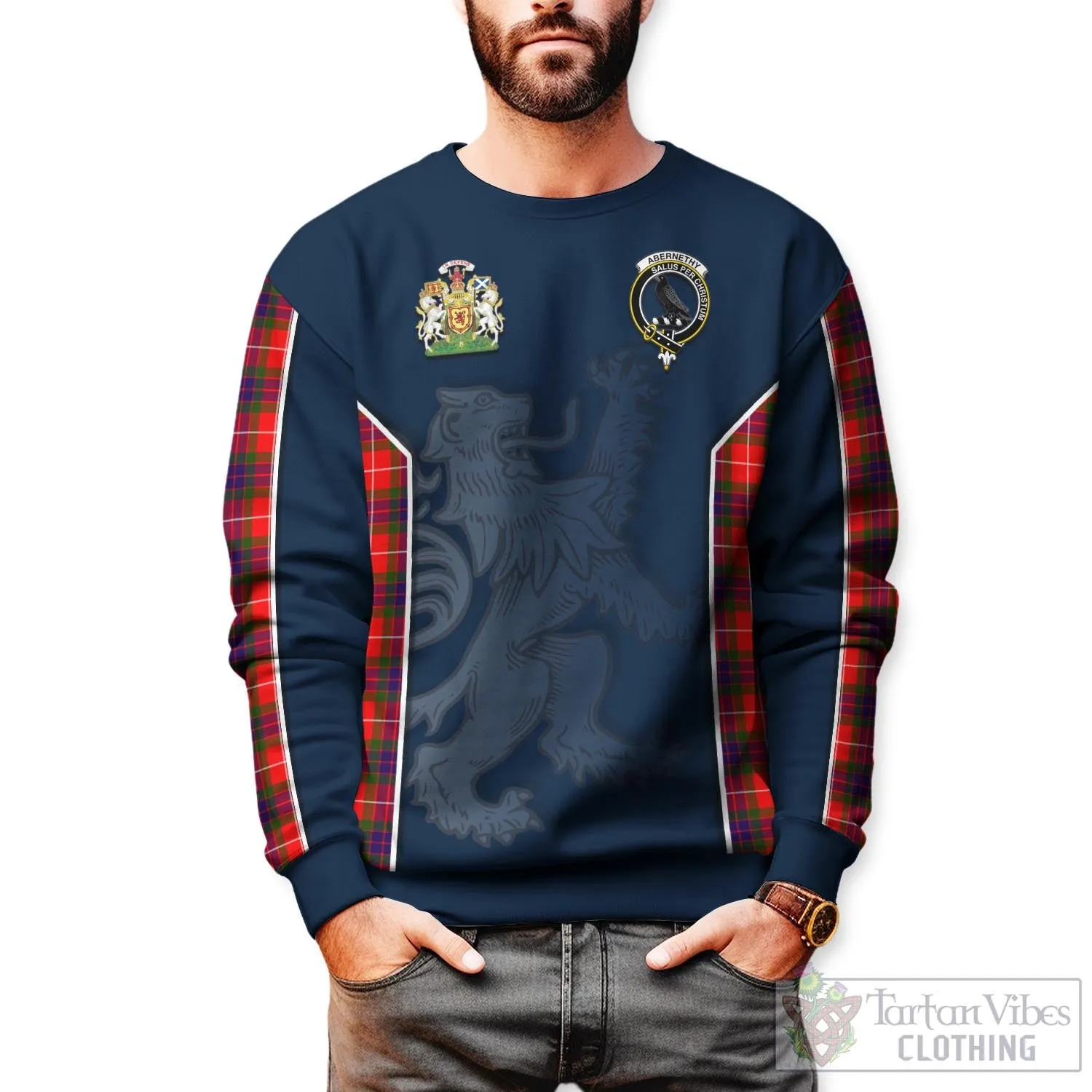 Abernethy Tartan Sweater with Family Crest and Lion Rampant Vibes Sport Style