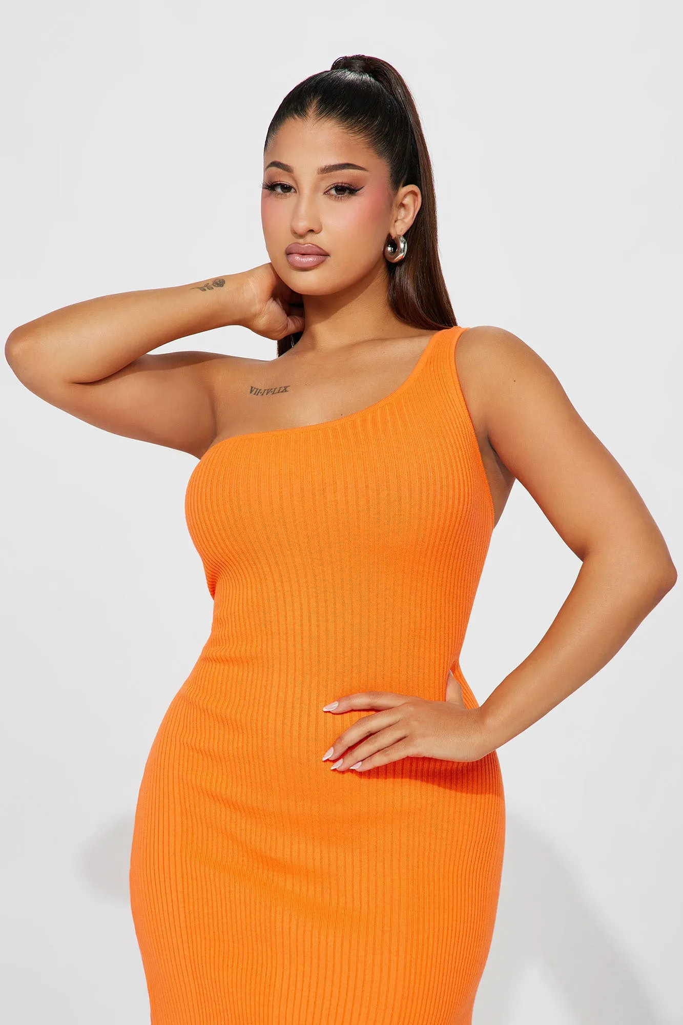 Adoette Ribbed Midi Dress - Orange