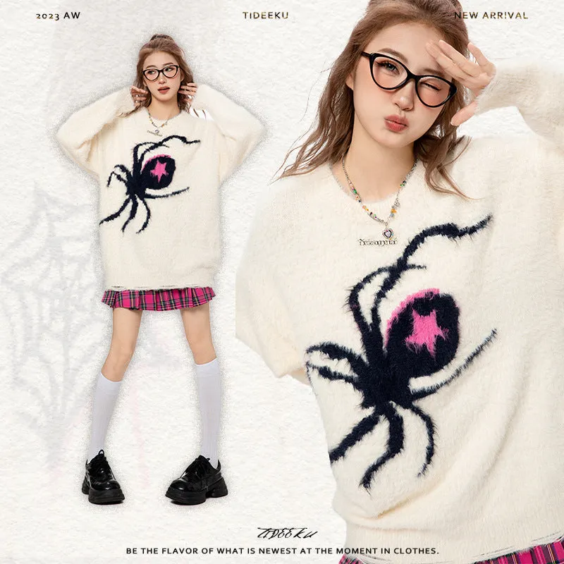 Advbridge harajuku fashion dress to impress Tideeku Original American Autumn and Winter Mink-like Sweater Spider round Neck Pullover Loose Sweater Women's