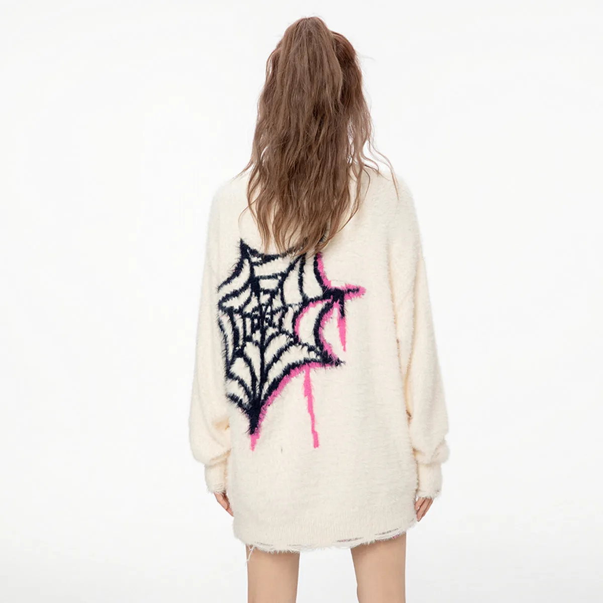 Advbridge harajuku fashion dress to impress Tideeku Original American Autumn and Winter Mink-like Sweater Spider round Neck Pullover Loose Sweater Women's