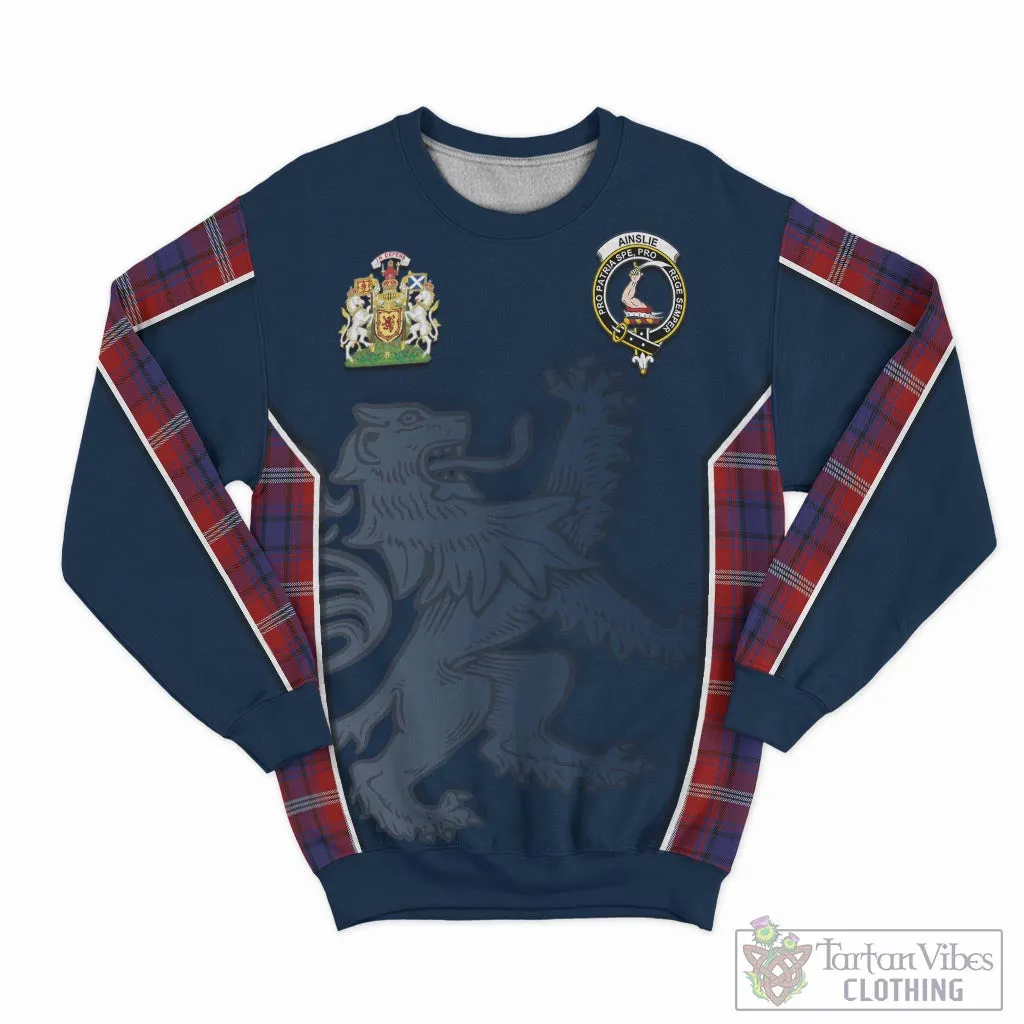 Ainslie Tartan Sweater with Family Crest and Lion Rampant Vibes Sport Style