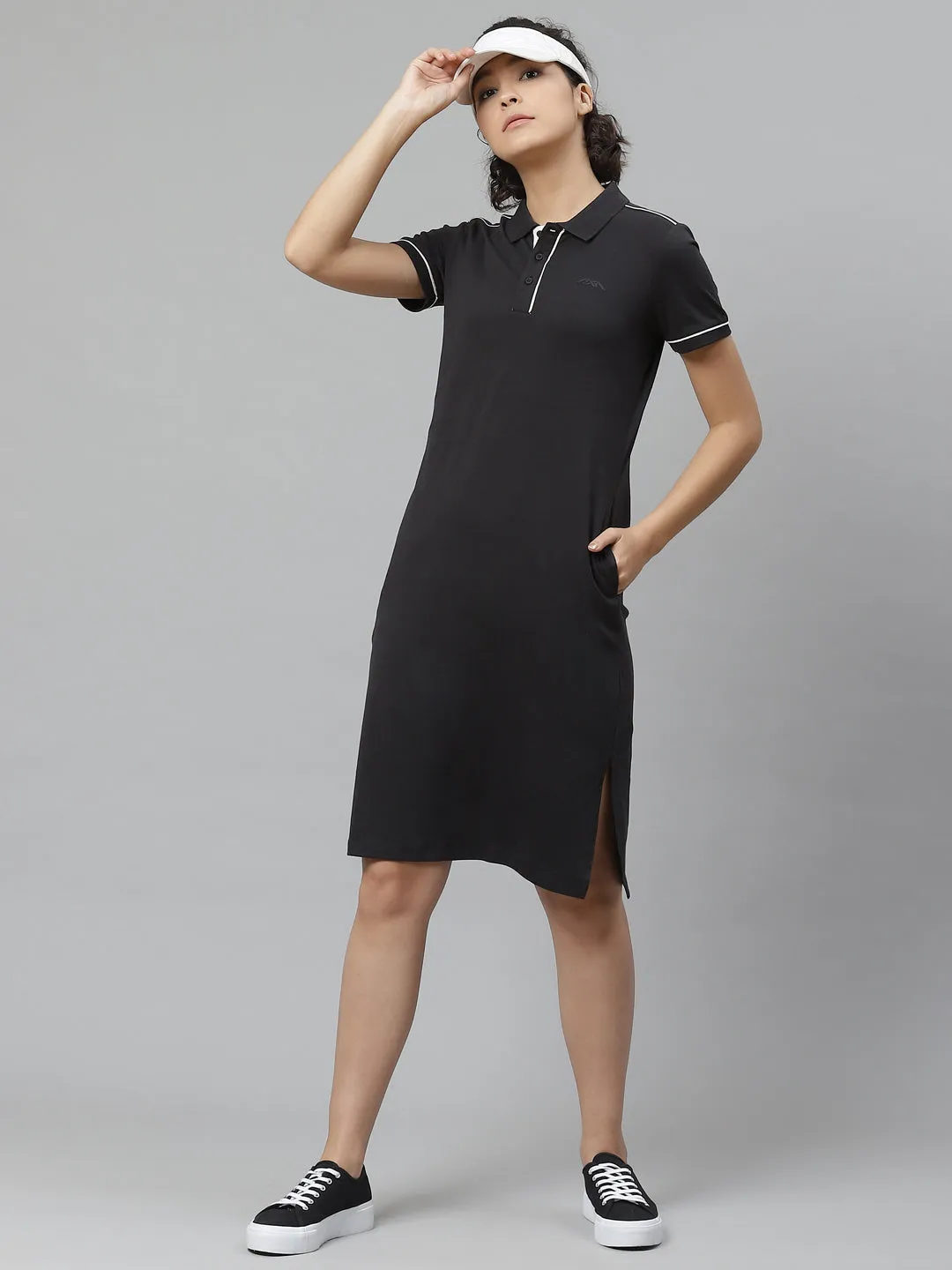 Alcis Women Black Solid Pure Cotton Sustainable T-shirt Dress