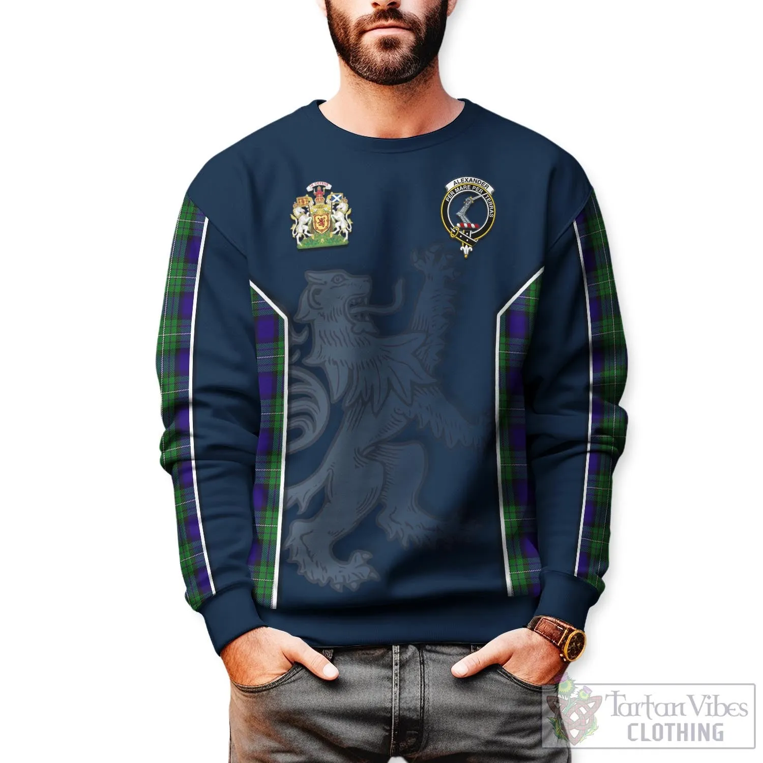 Alexander Tartan Sweater with Family Crest and Lion Rampant Vibes Sport Style