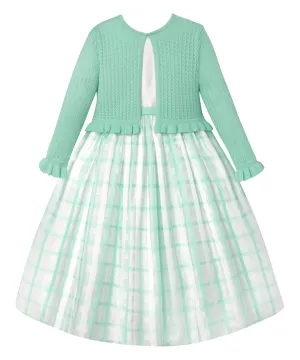 American Princess White & Mint Ruffle-Accent Sweater & Plaid Baby Girls Dress