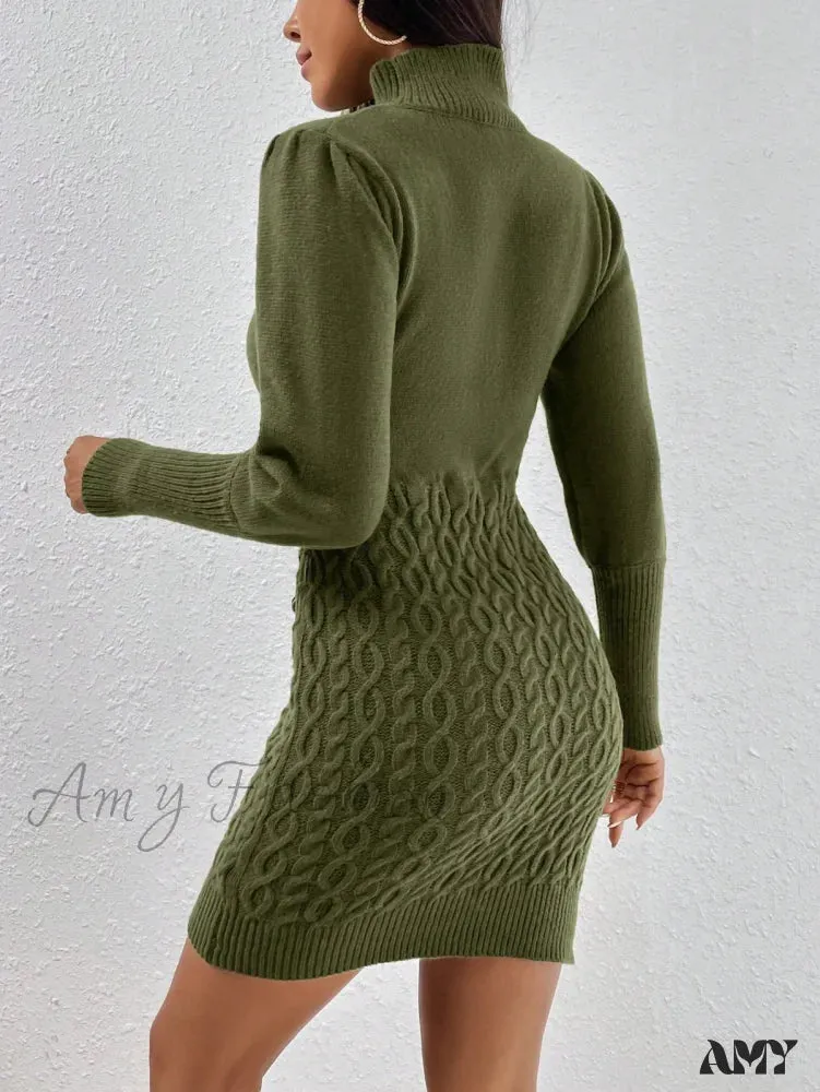 Amy Fashion - Solid Turtleneck Sweater Dress