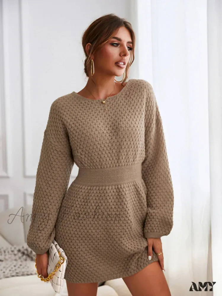 Amy Fashion - Woman Casual Long Sleeve Long Sweater Dress