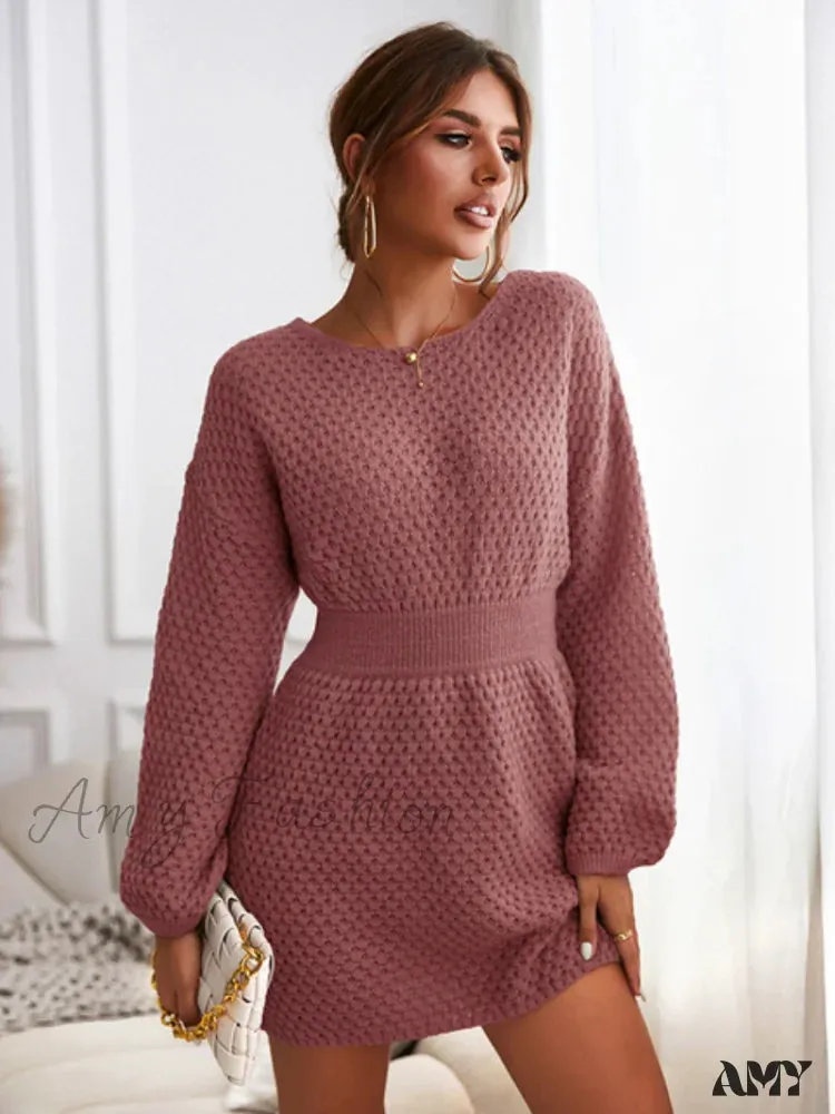 Amy Fashion - Woman Casual Long Sleeve Long Sweater Dress