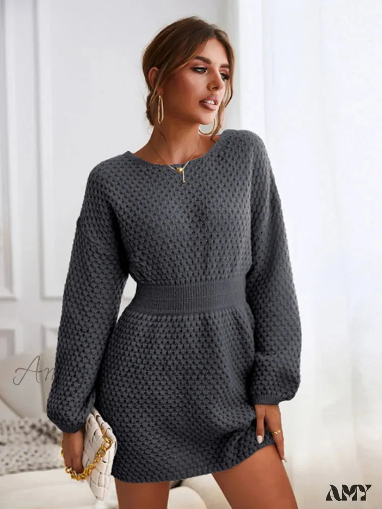 Amy Fashion - Woman Casual Long Sleeve Long Sweater Dress