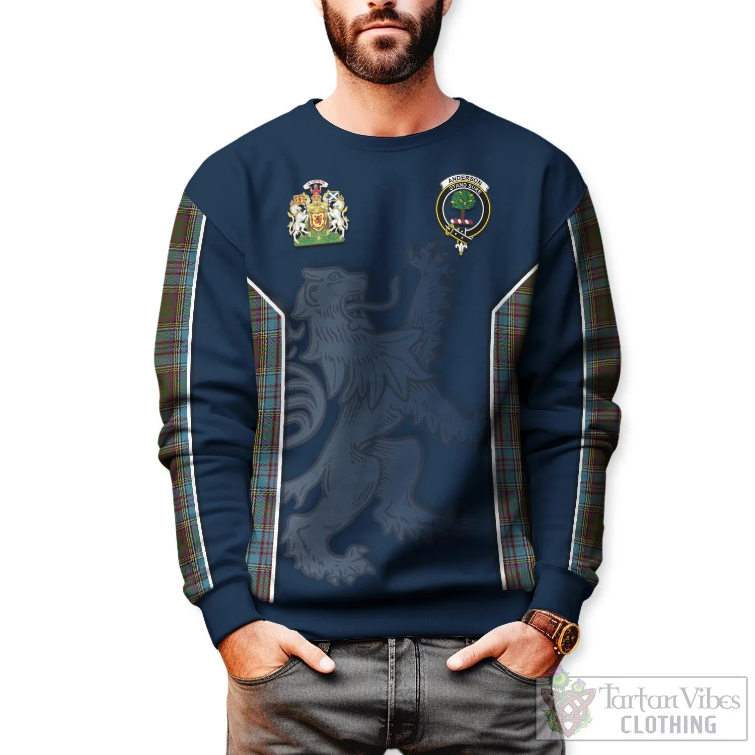 Anderson Tartan Sweater with Family Crest and Lion Rampant Vibes Sport Style