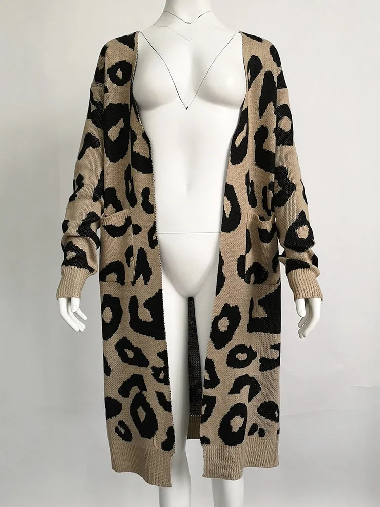 Animal Print Long Maxi Cardigan Sweater