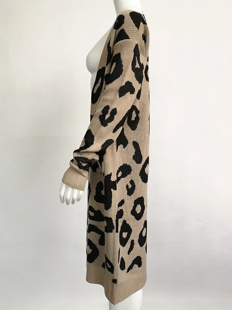 Animal Print Long Maxi Cardigan Sweater