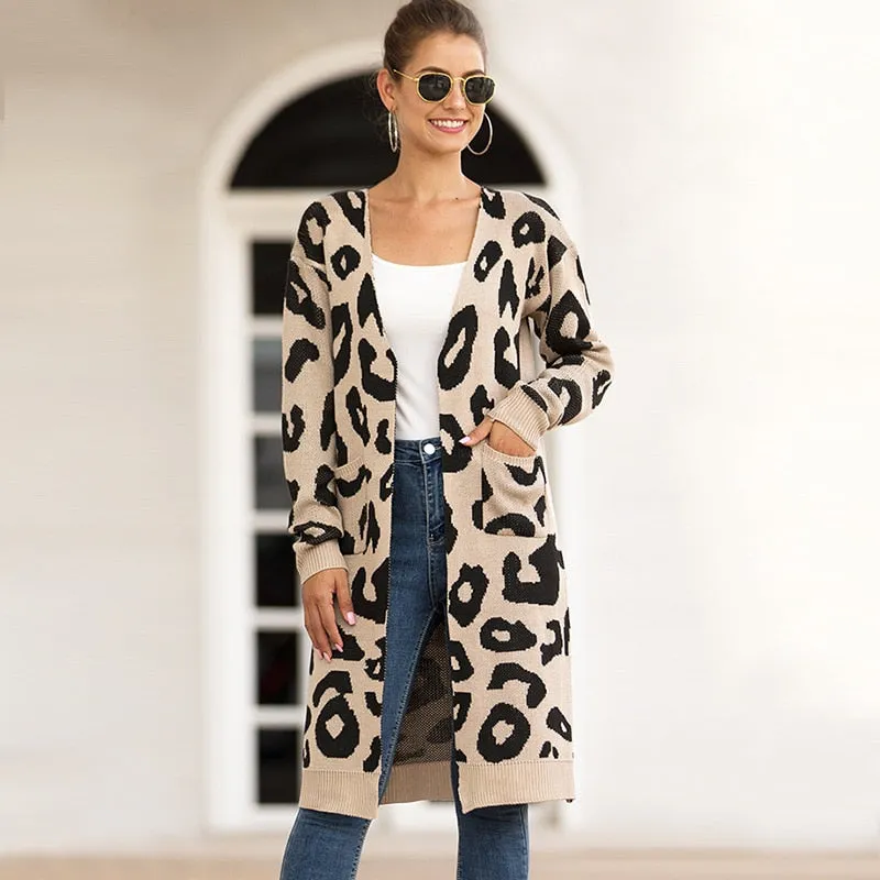 Animal Print Long Maxi Cardigan Sweater