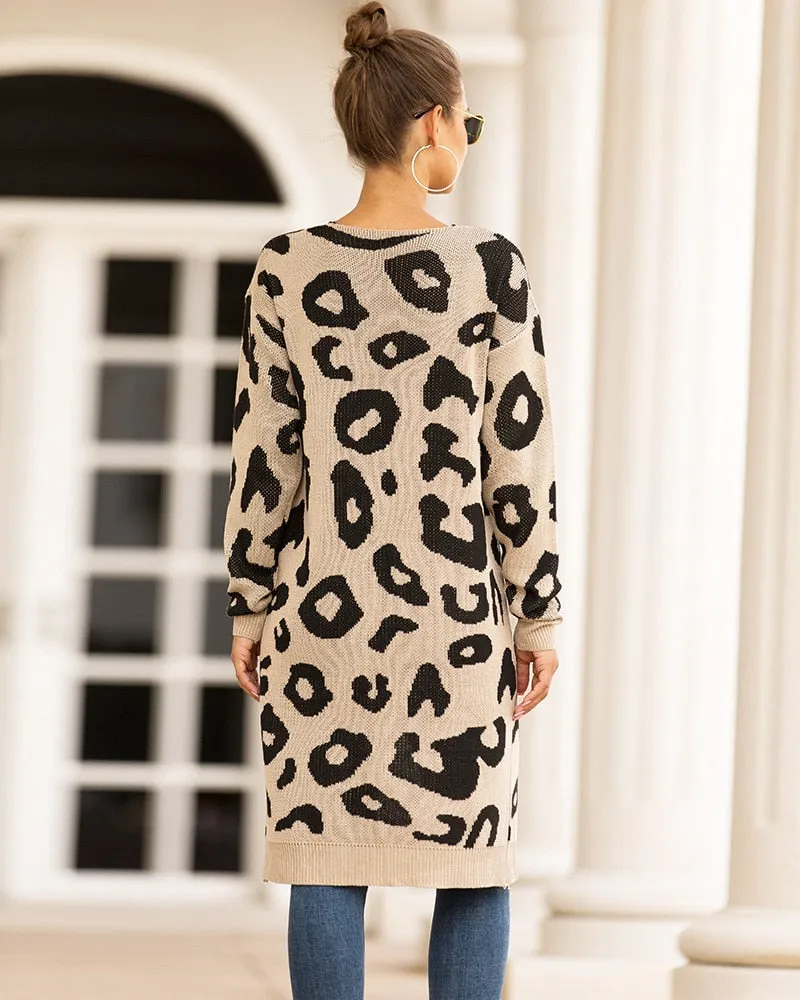 Animal Print Long Maxi Cardigan Sweater