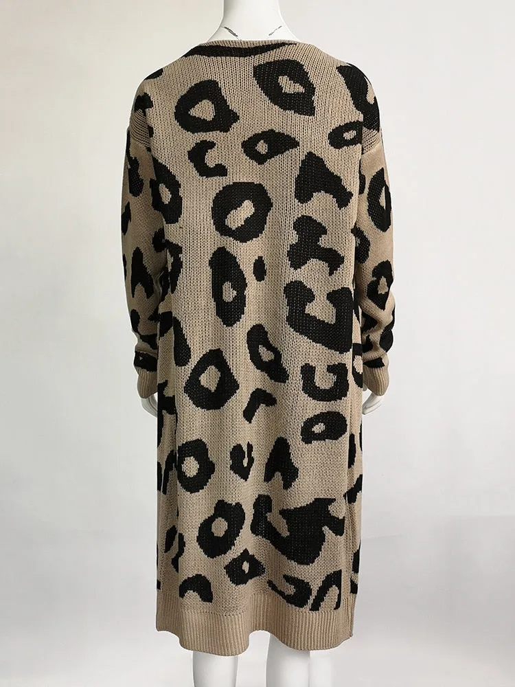 Animal Print Long Maxi Cardigan Sweater