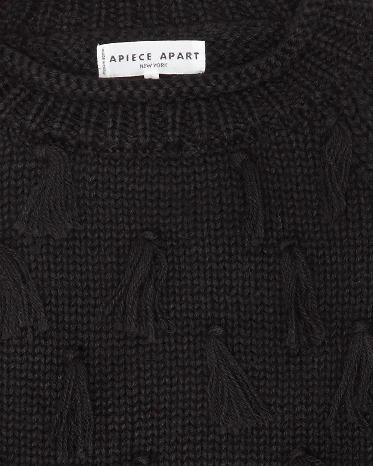 Apiece Apart | Luluc Fringe Crew Sweater in Black - FINAL SALE