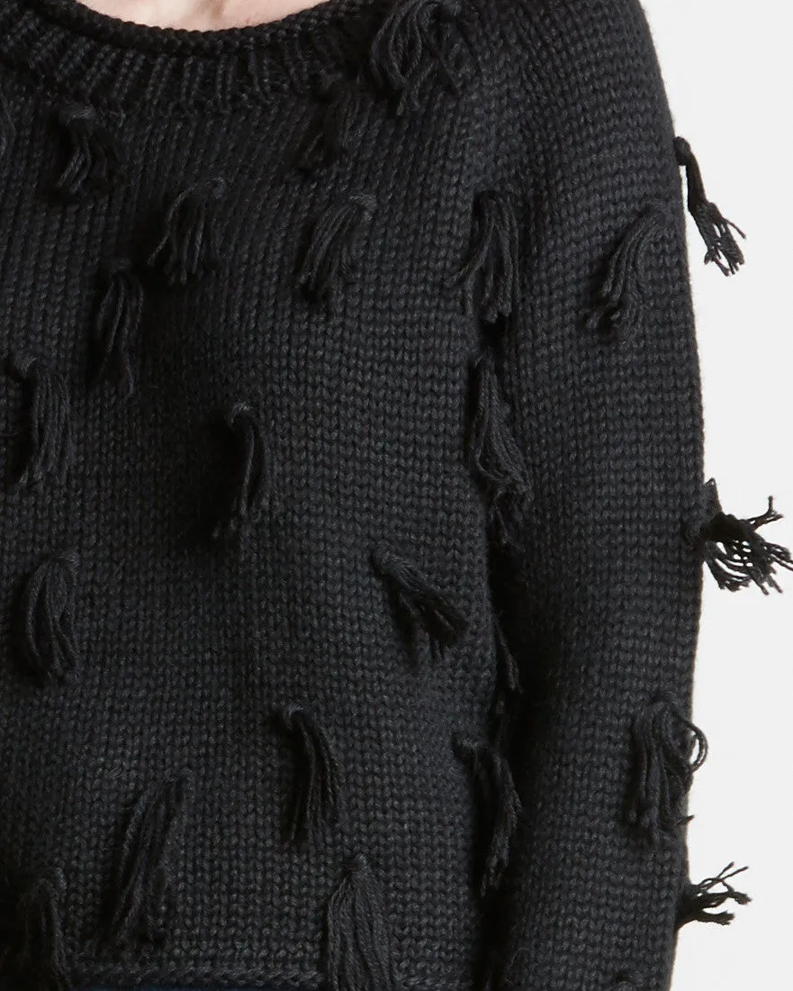 Apiece Apart | Luluc Fringe Crew Sweater in Black - FINAL SALE