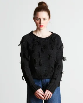 Apiece Apart | Luluc Fringe Crew Sweater in Black - FINAL SALE