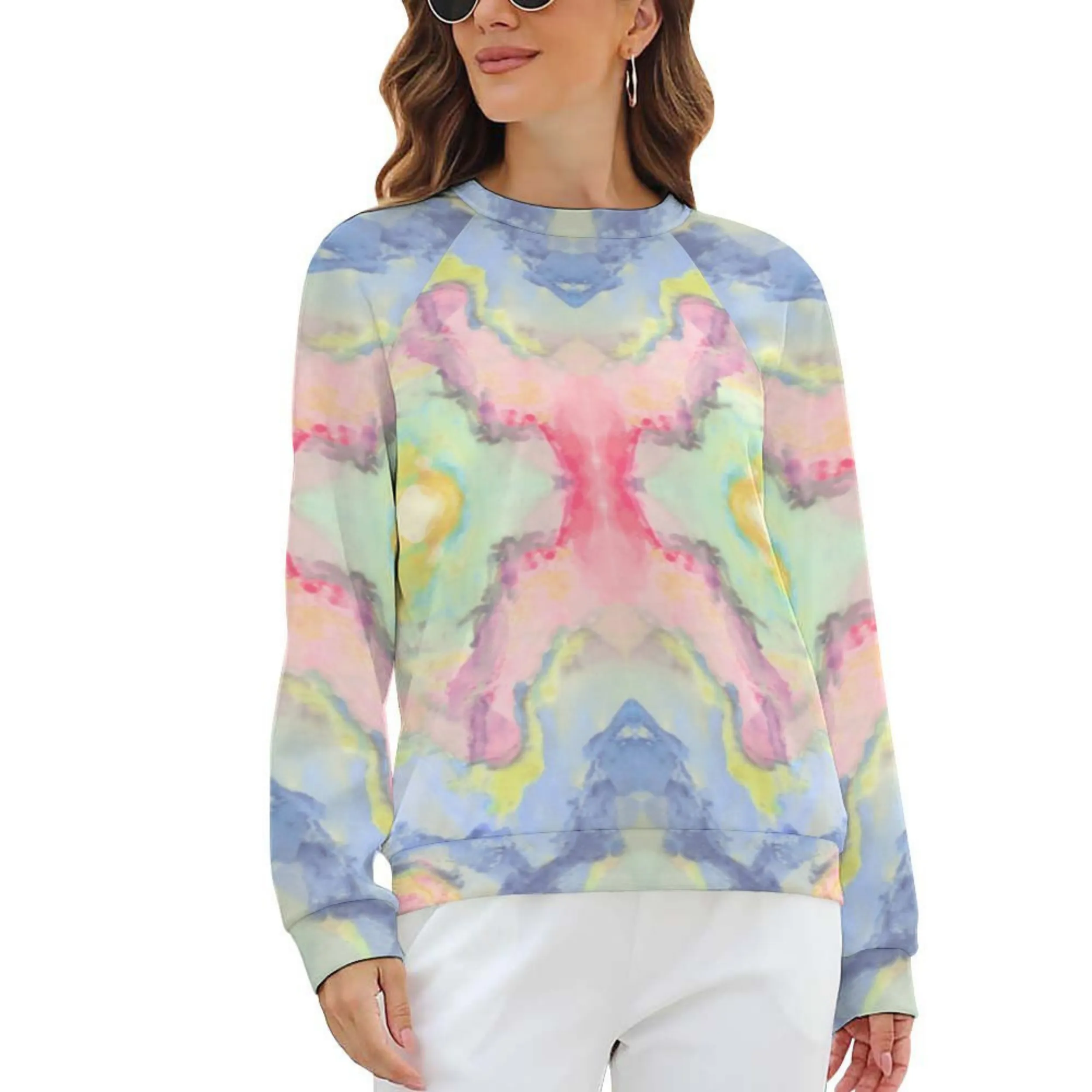 Art Deco Watercolor Ombre | Women’s Raglan Sweatshirt | Cozy Autumn & Winter Crewneck