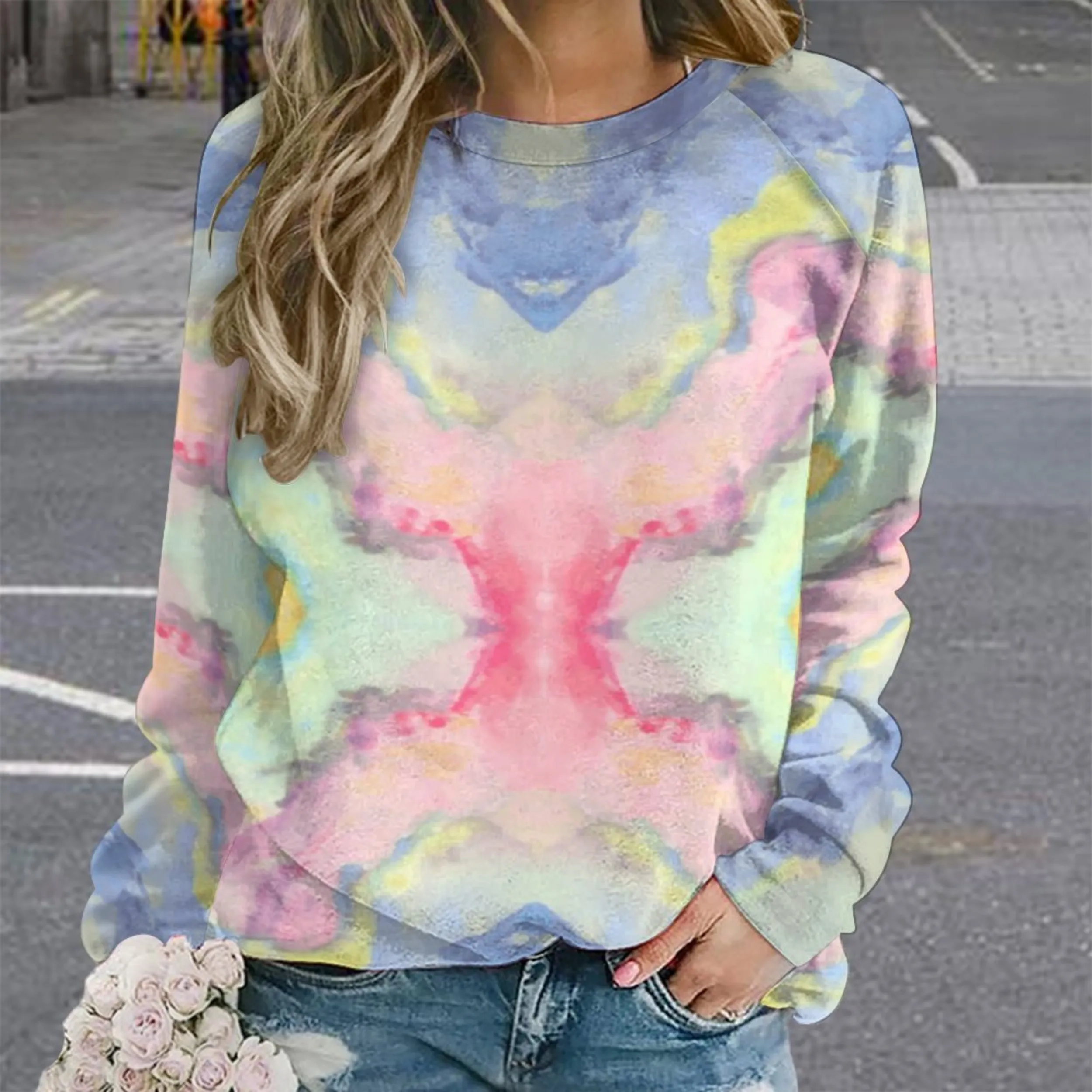 Art Deco Watercolor Ombre | Women’s Raglan Sweatshirt | Cozy Autumn & Winter Crewneck