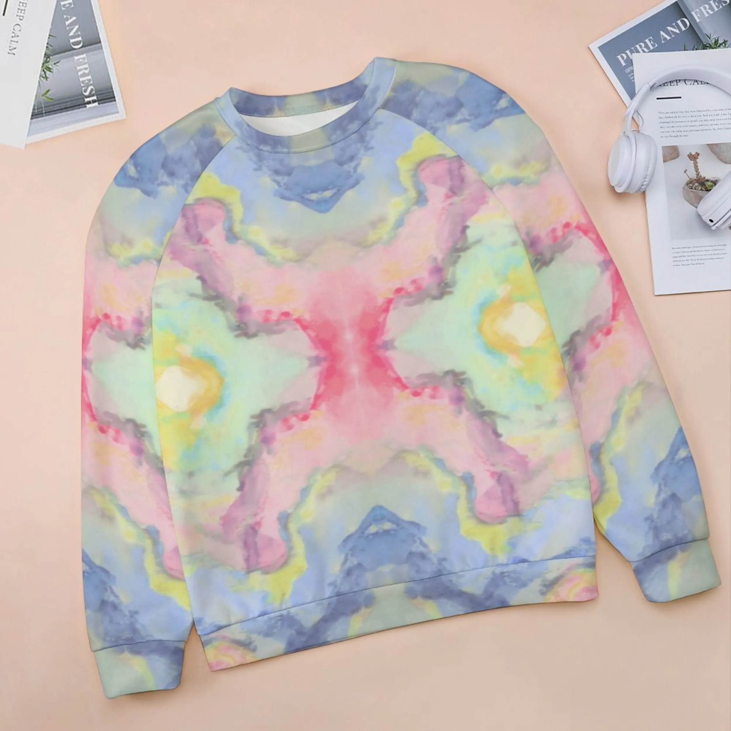 Art Deco Watercolor Ombre | Women’s Raglan Sweatshirt | Cozy Autumn & Winter Crewneck