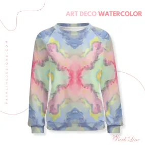 Art Deco Watercolor Ombre | Women’s Raglan Sweatshirt | Cozy Autumn & Winter Crewneck