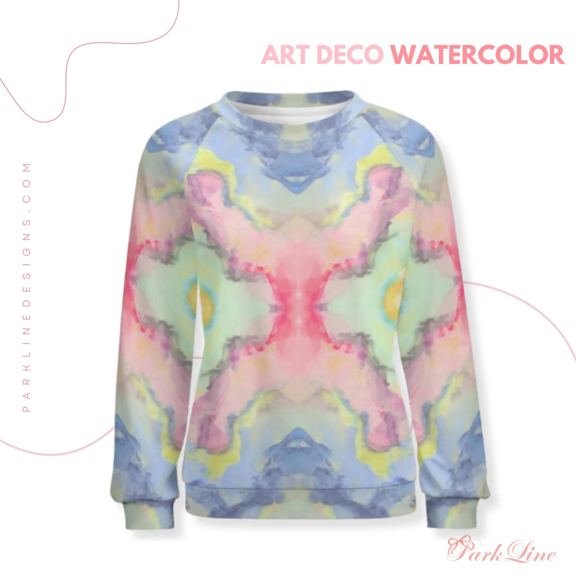 Art Deco Watercolor Ombre | Women’s Raglan Sweatshirt | Cozy Autumn & Winter Crewneck