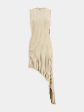 Asymmetric Beige Knit Dress