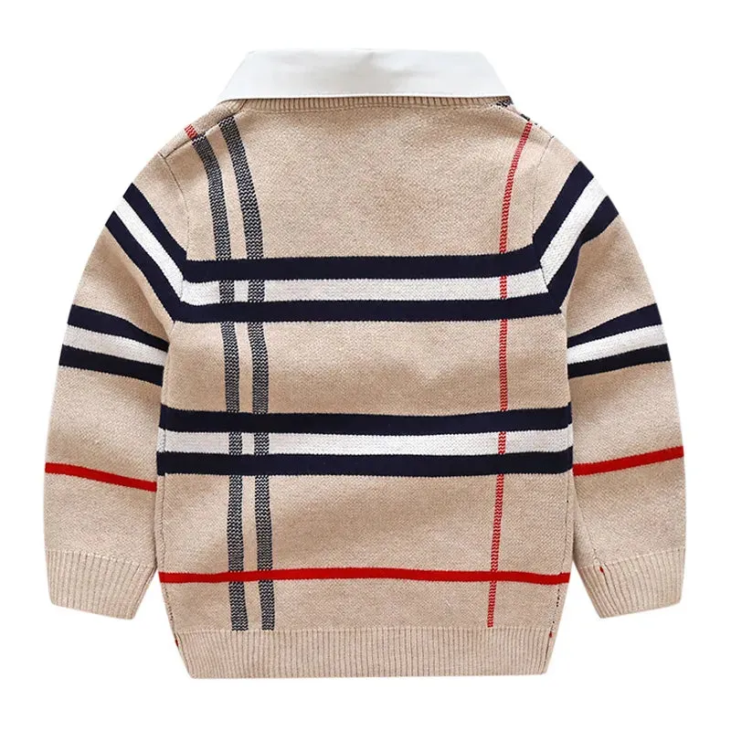 Autumn Warm Wool Boys Sweater Plaid Children Knitwear Boys Cotton Pullover Sweater 2-7y Kids Fashion Outerwear