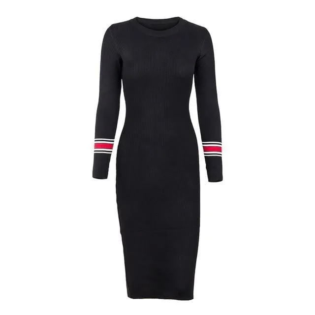 Autumn Winter Sweater Knitted Slim Elastic Midi Dress