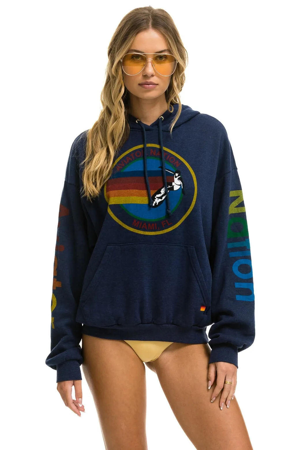 AVIATOR NATION MIAMI RELAXED PULLOVER HOODIE - NAVY