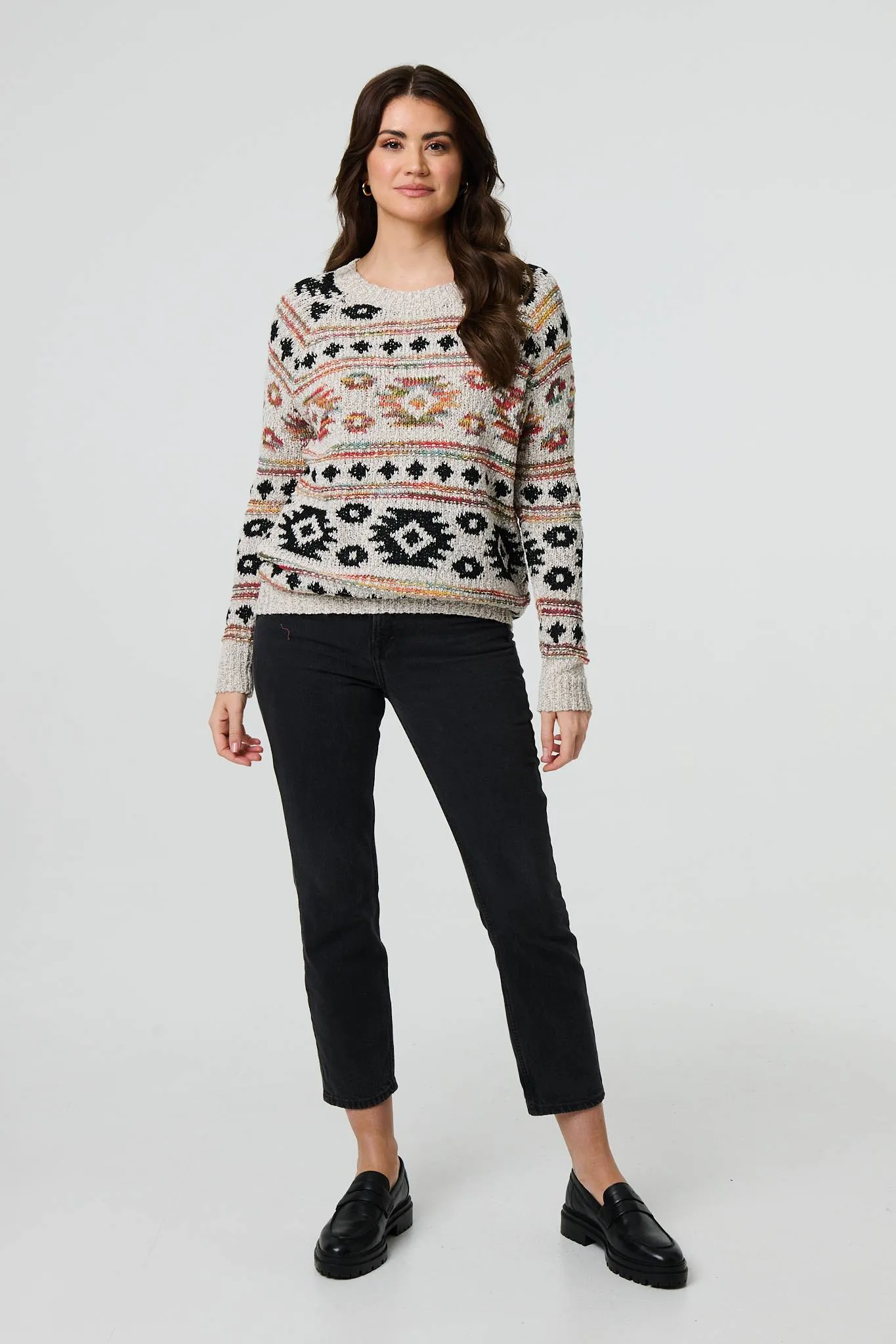 Aztec Print Long Sleeve Knit Jumper