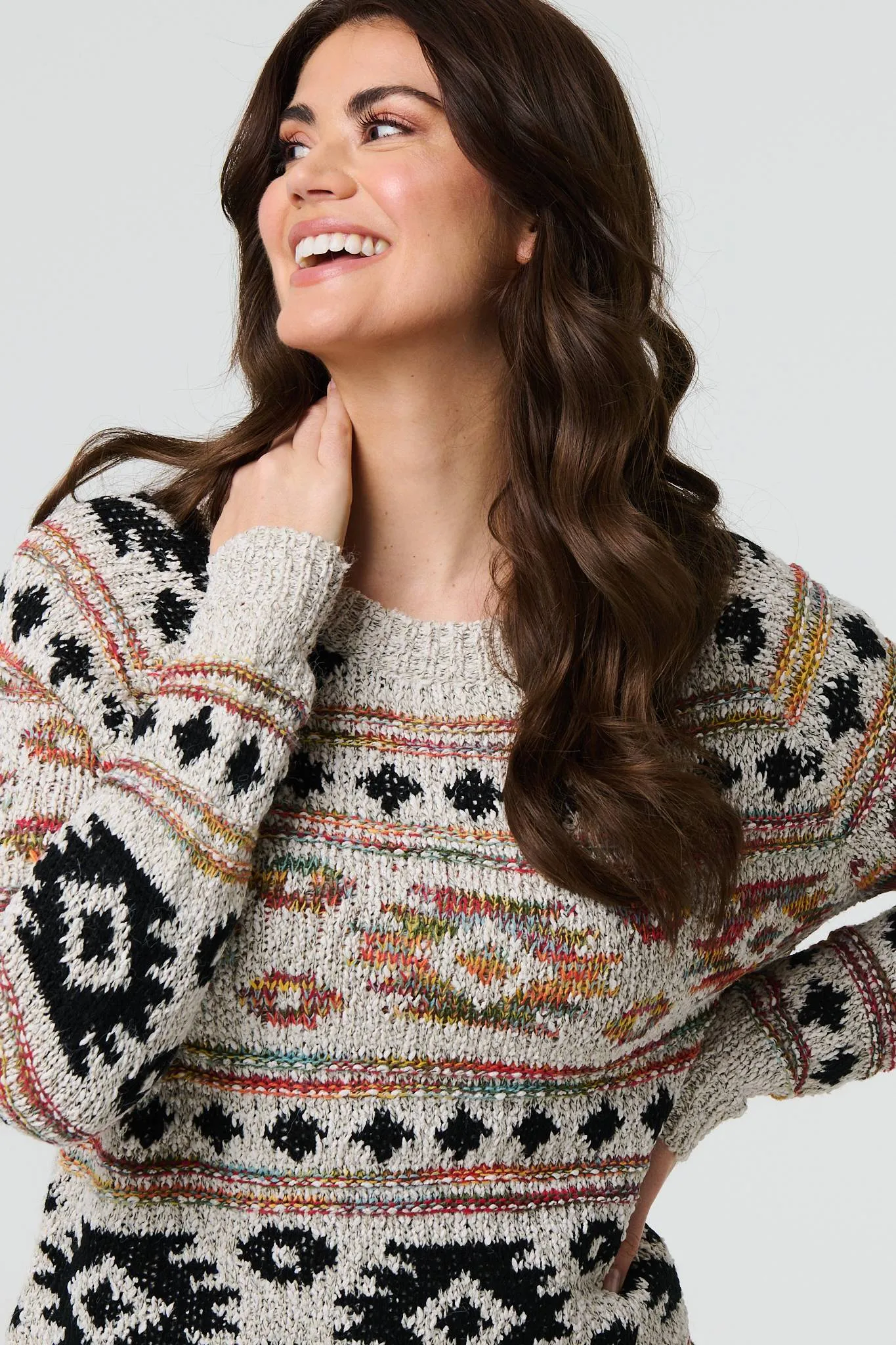 Aztec Print Long Sleeve Knit Jumper