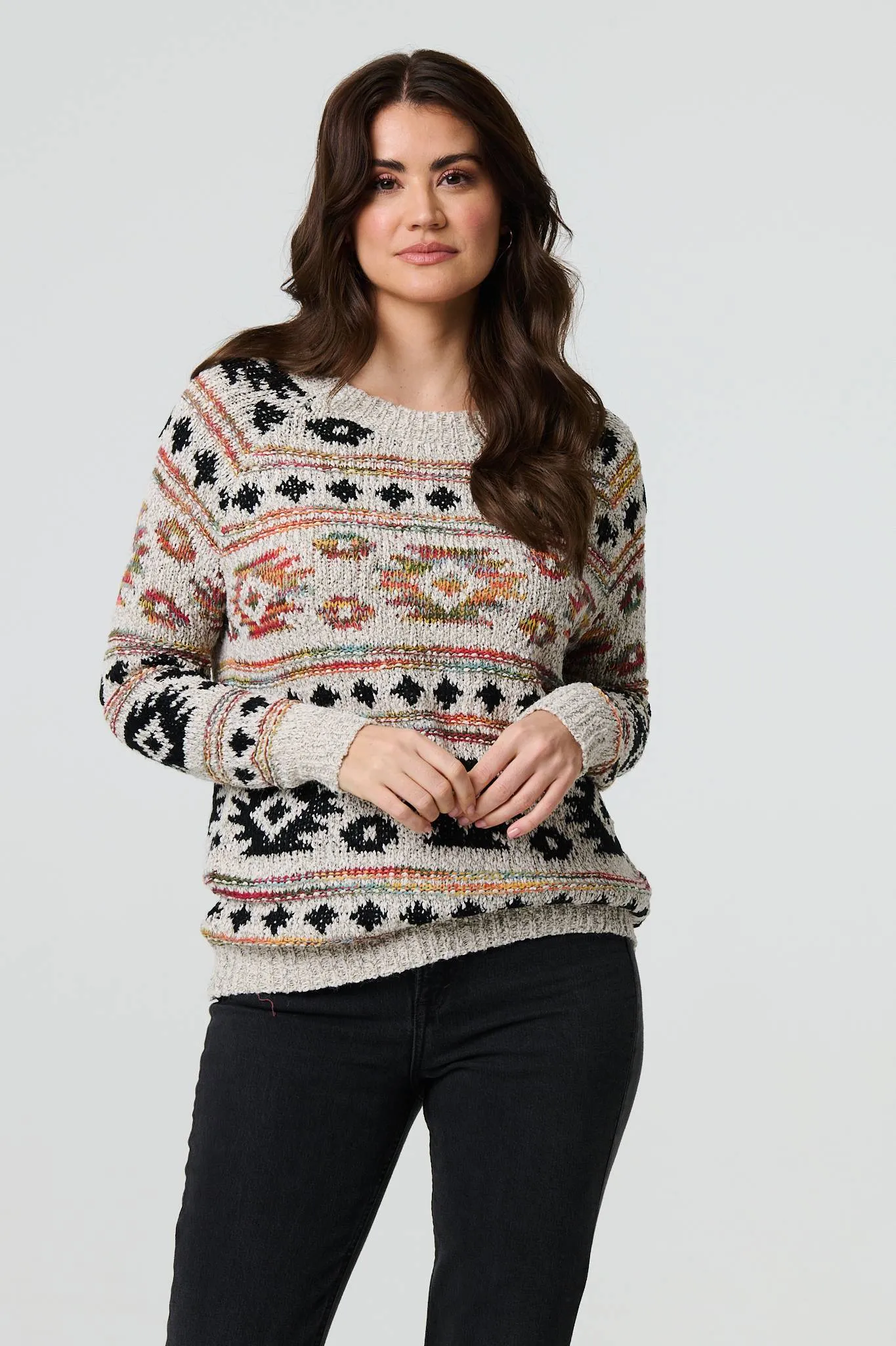 Aztec Print Long Sleeve Knit Jumper