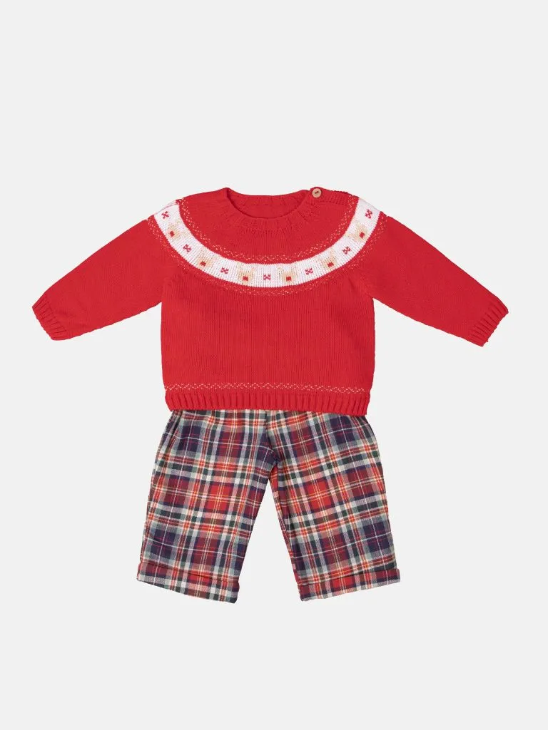 Baby Boy Rudolph Collection Knitted 2-piece Set-Red & Blue