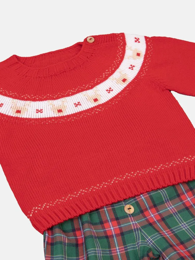 Baby Boy Rudolph Collection Knitted 2-piece Set-Red & Green