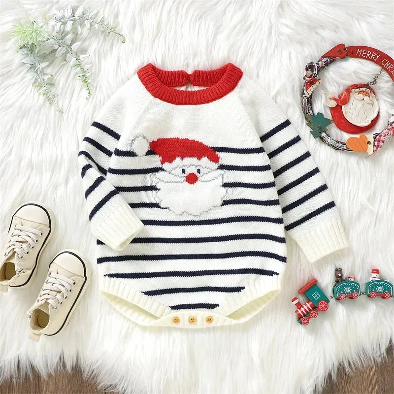 Baby Boy Santa Christmas Deluxe Sweater Romper