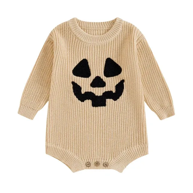 Baby Halloween Sweater Romper Onesie Jack o Lantern