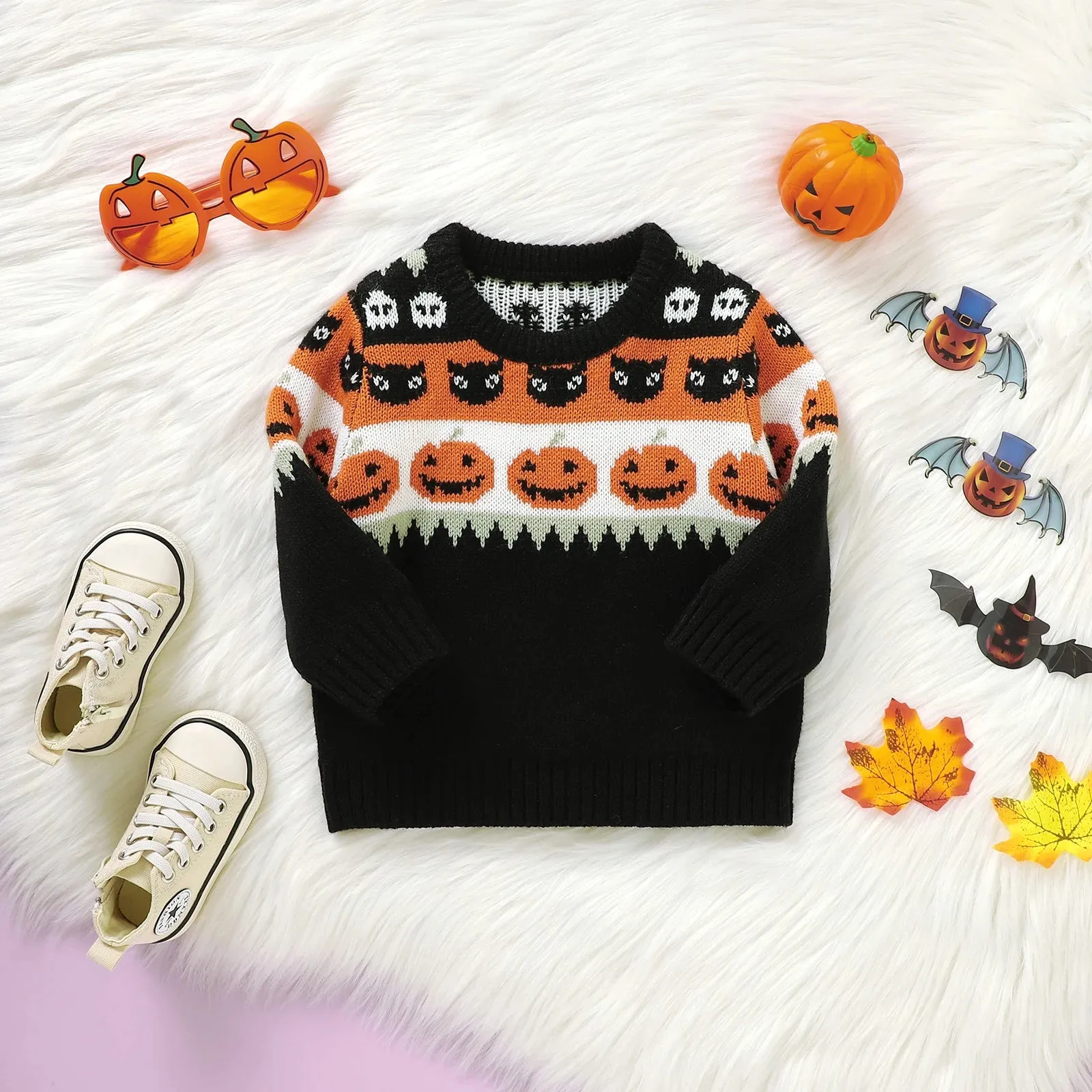 Baby/Toddler (to 3T) Boys Halloween Sweater - Pumpkin Cats