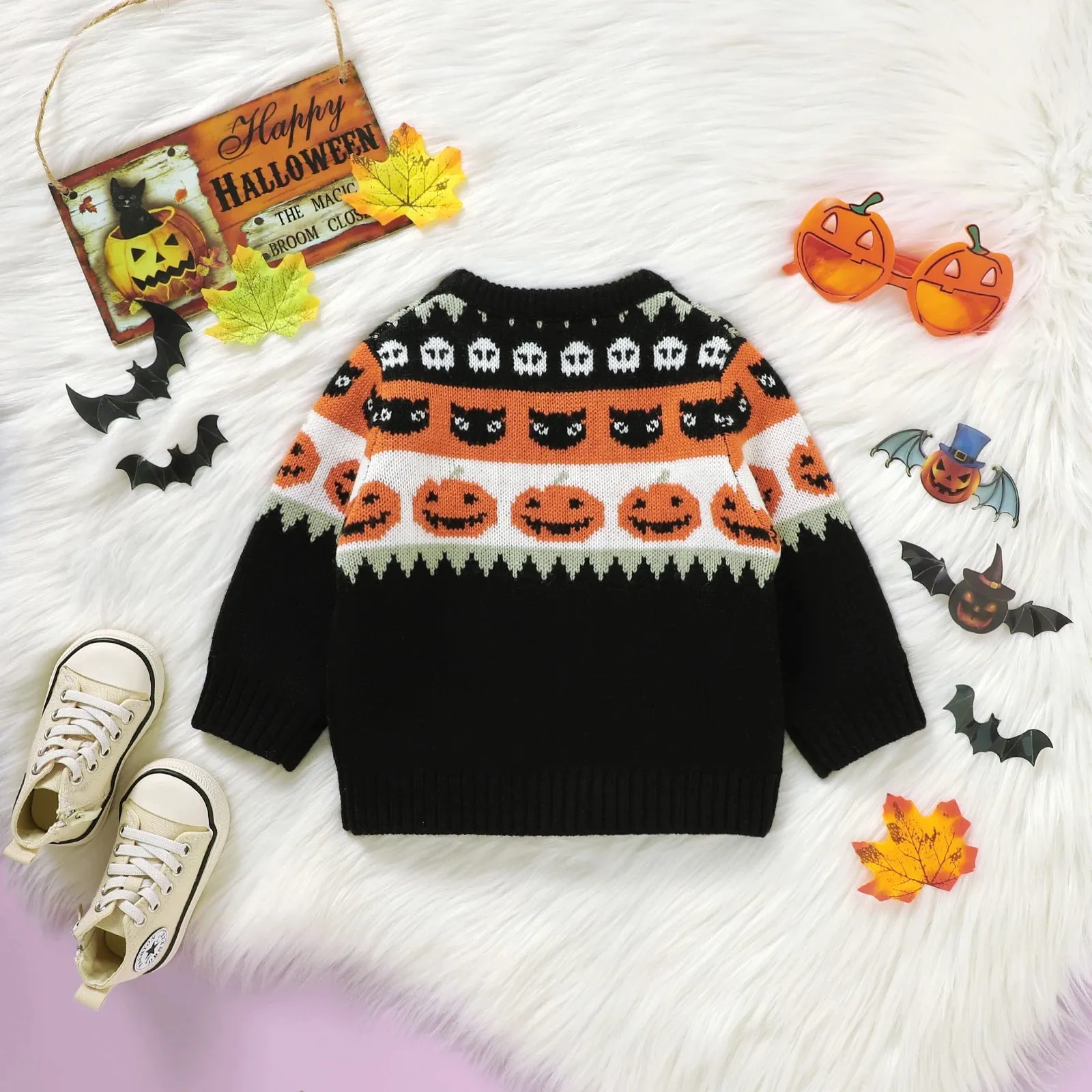 Baby/Toddler (to 3T) Boys Halloween Sweater - Pumpkin Cats