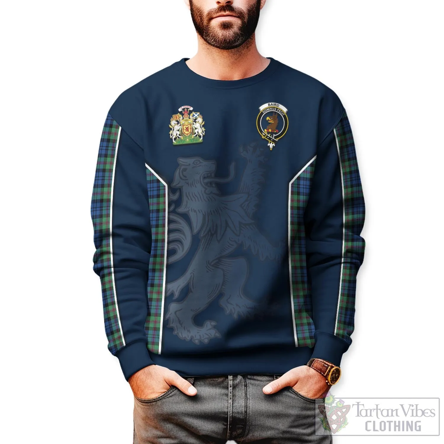 Baird Ancient Tartan Sweater with Family Crest and Lion Rampant Vibes Sport Style